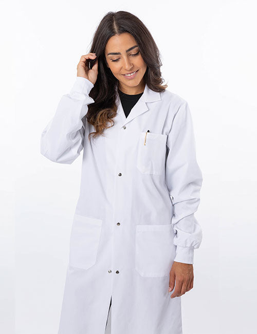 4622WH Unisex Labcoat with Cuff with Snap Buttons