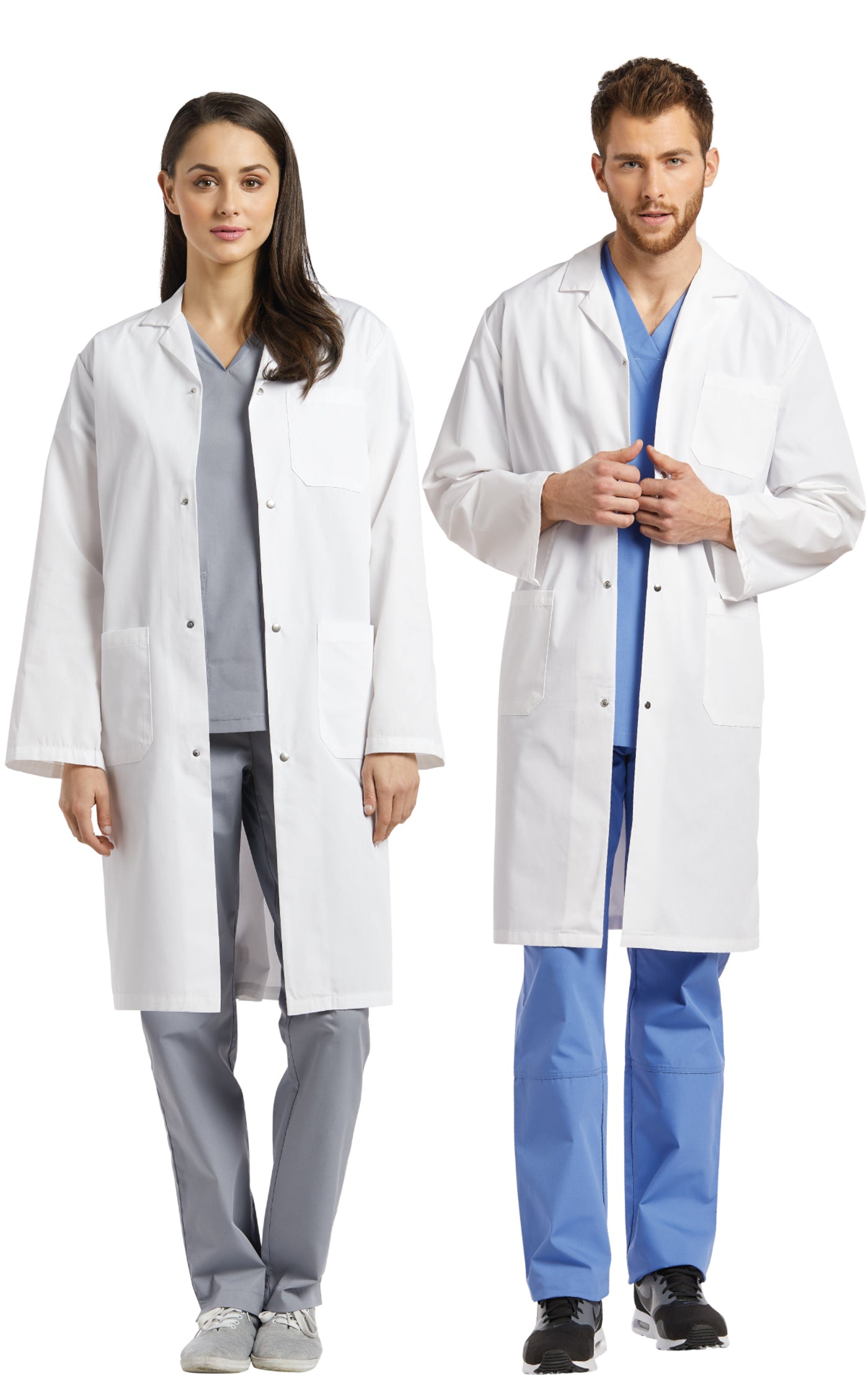 2068S Unisex White Cross Lab Coat with Snap Closure Buttons