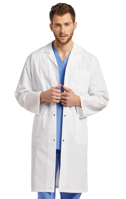 2068S Unisex White Cross Lab Coat with Snap Closure Buttons